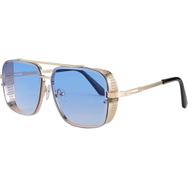 FEISEDY Sunglasses Mens Women Vintage Pilot Square Trendy Metal Steampunk Fishing Driving Sun Glasses B2894