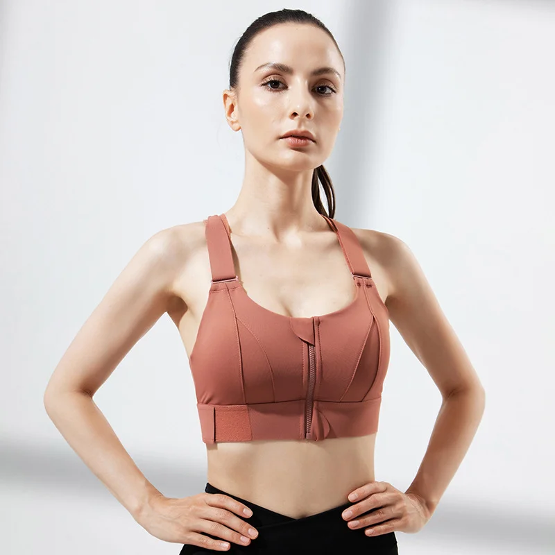Zip-Up Adjustable Double Strap Sports Bra