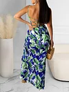 Spaghetti-Neck Floral Print Backless Split-Side Maxi Dress