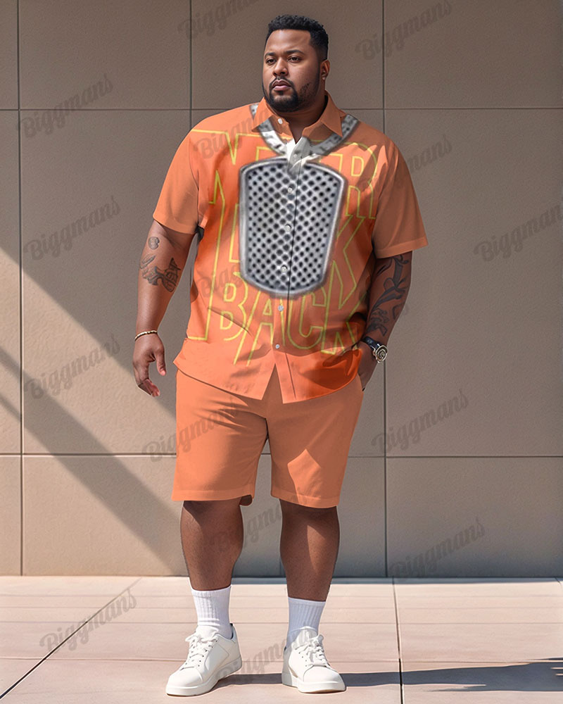 Men's Plus Size Orange Graffiti Alphabet Print Shirt Shorts Suit