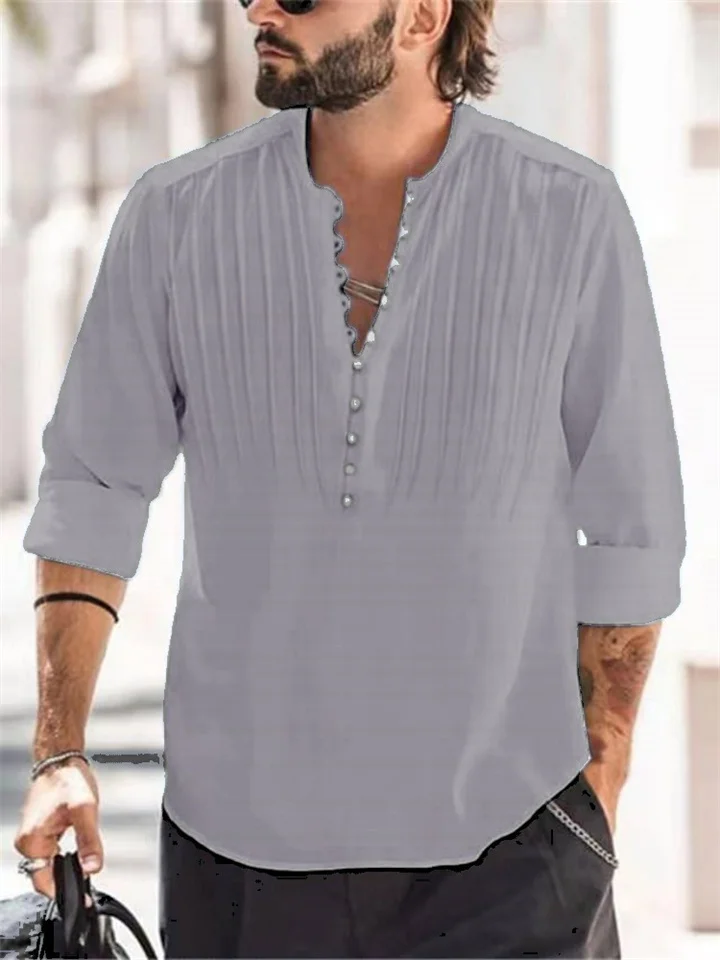Summer Hot Men's Shirt Casual Button-down Collar Shirt Spring and Autumn Men's Cotton Linen Crease Casual Slim Long-sleeved Striped Shirt-Cosfine