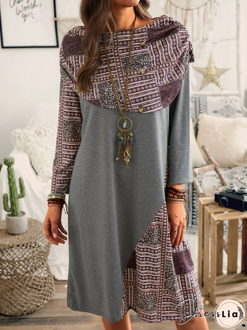 Round Neck Casual Long Sleeve Knitting Dress