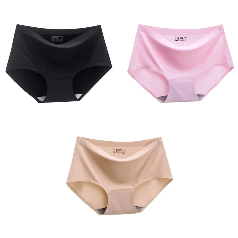 BANNIROU 3 Pcs Seamless Woman Panties Summer Underwear Female Briefs Thin 2021 New Sale Ice Silk Soft Solid Underwear For Woman