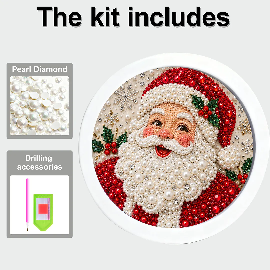 Framed Pearl Painting Kit Christmas Round Bead 7.87x7.87in