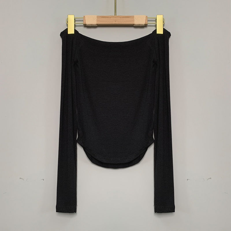 Aiertu leapord halloween outfit Slim-Fit Slimming Sexy Hot Girl off-Shoulder Slimming Long-Sleeved T-shirt Top aiertu