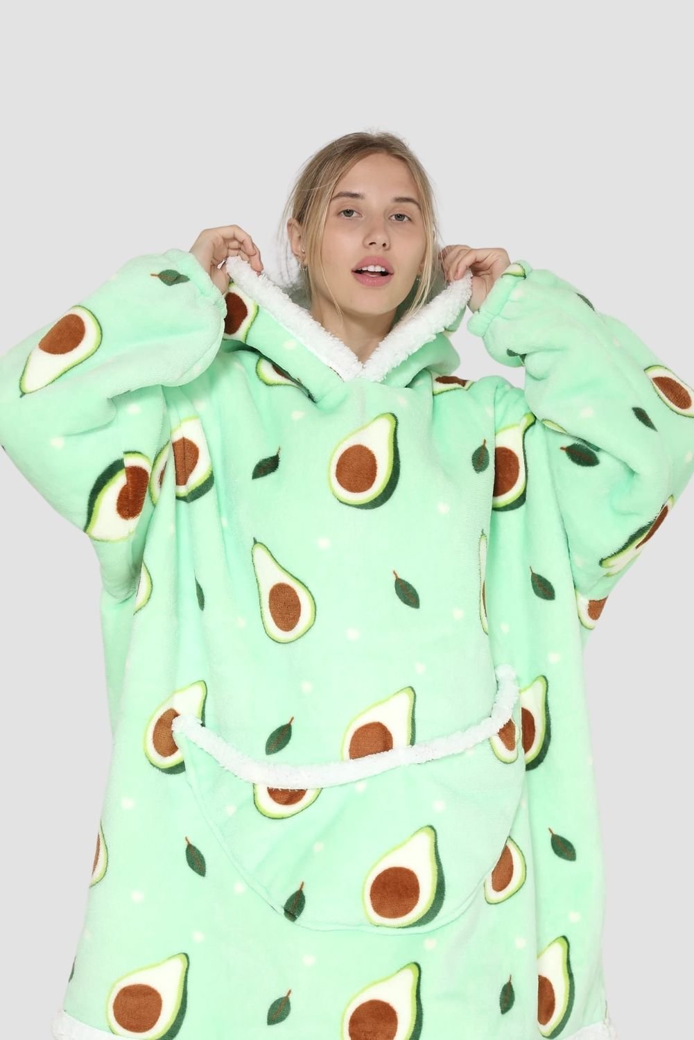 Green Avocado Oversized Plush Blanket Hoodie 