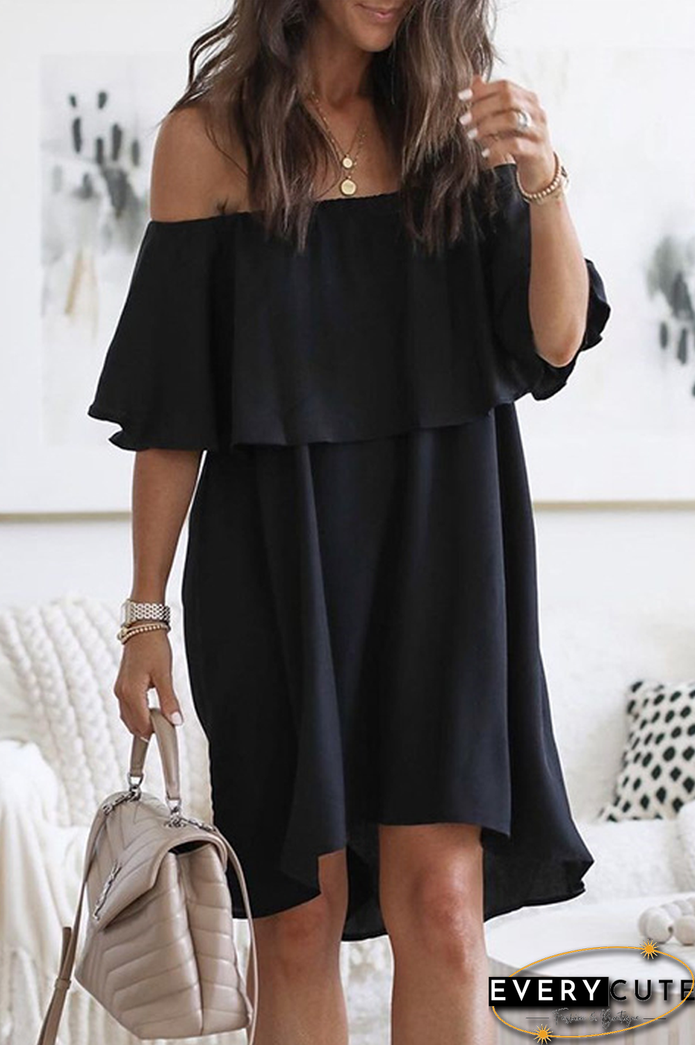 KarliDress One-shoulder Ruffled Sleeve Dress P12694