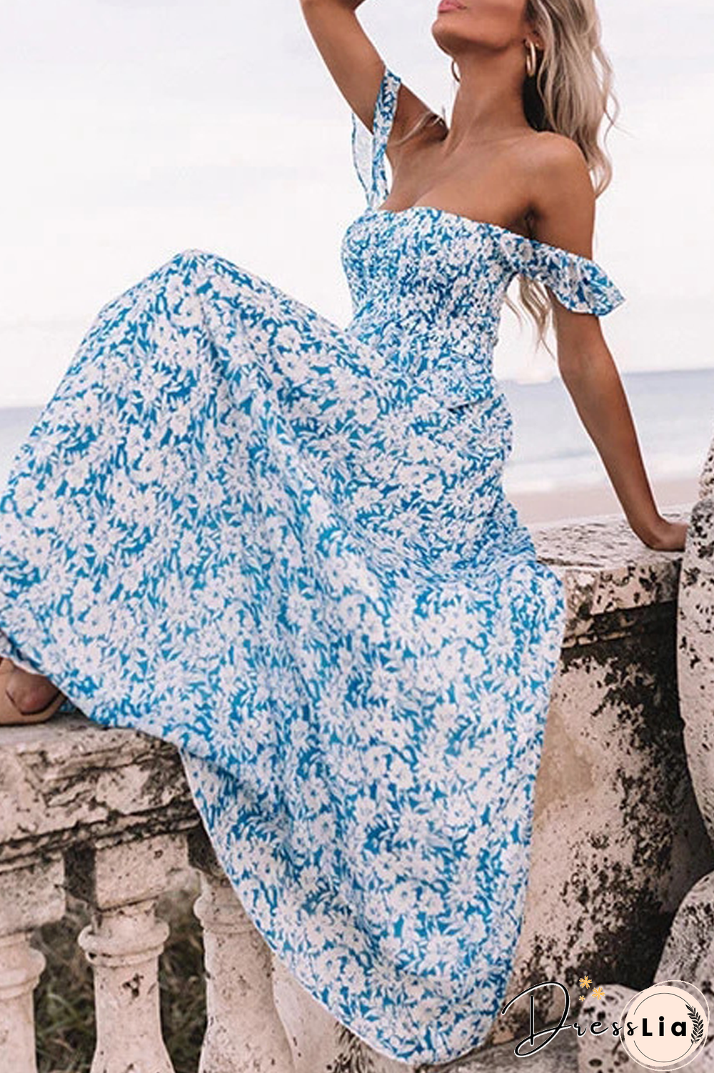 KarliDress Off The Shoulder Floral Printed Swing Dress P12671