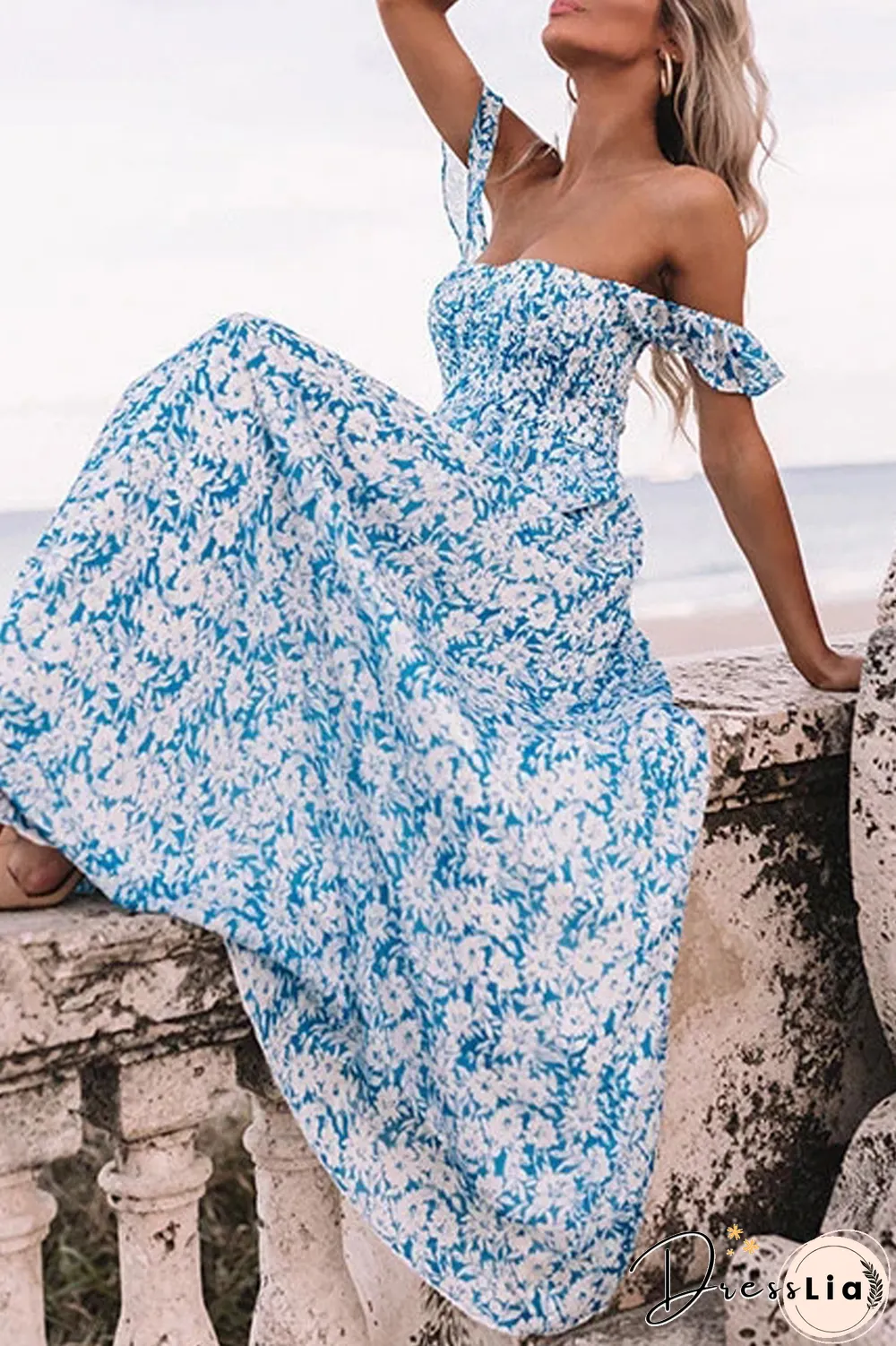 KarliDress Off The Shoulder Floral Printed Swing Dress P12671