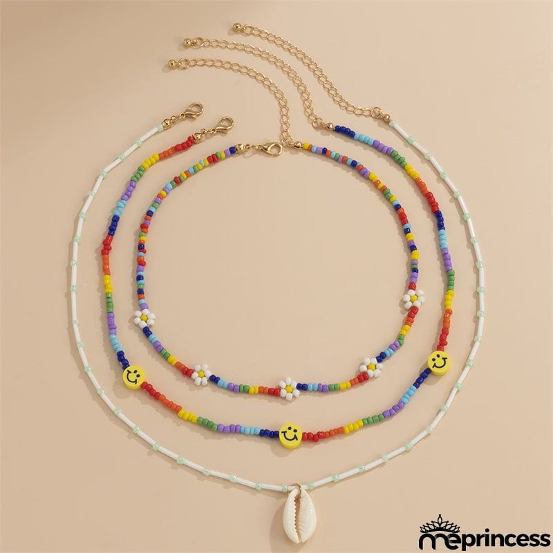 Daisy Beads Smiley Face Shell Woven Female Necklace