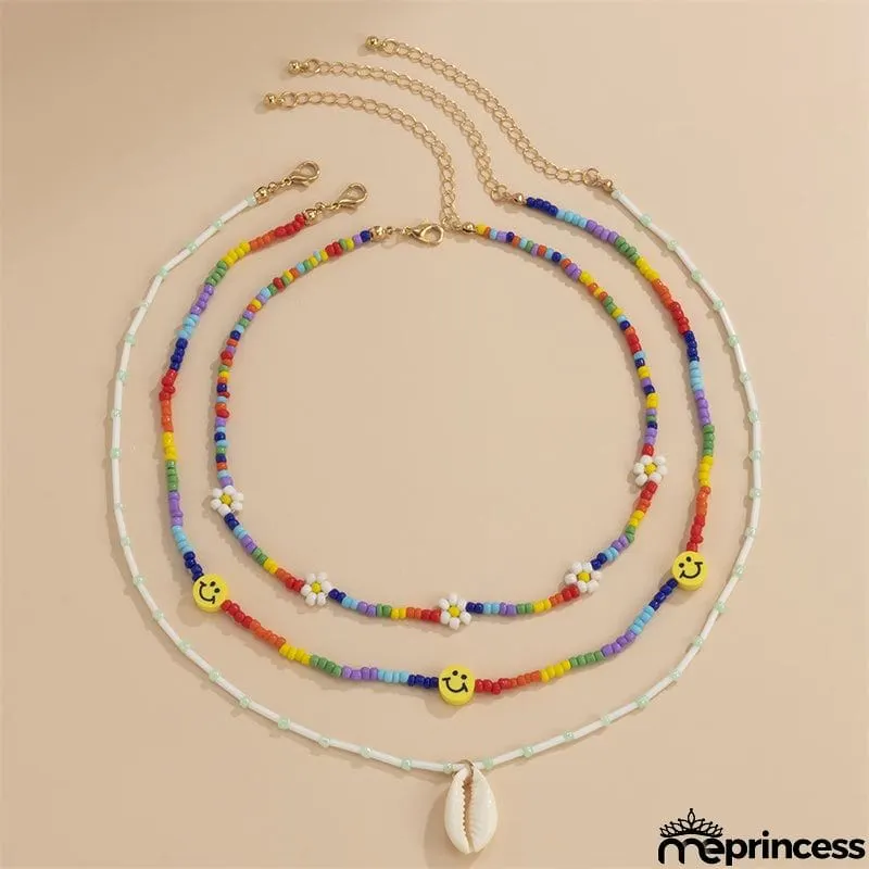 Daisy Beads Smiley Face Shell Woven Female Necklace