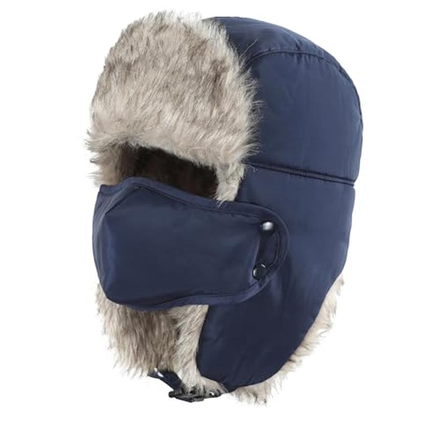 Home Prefer Unisex Mens Faux Fur Trooper Trapper Hat with Face Mask Waterproof Warm Winter Hat with Earflaps Russian Ushanka