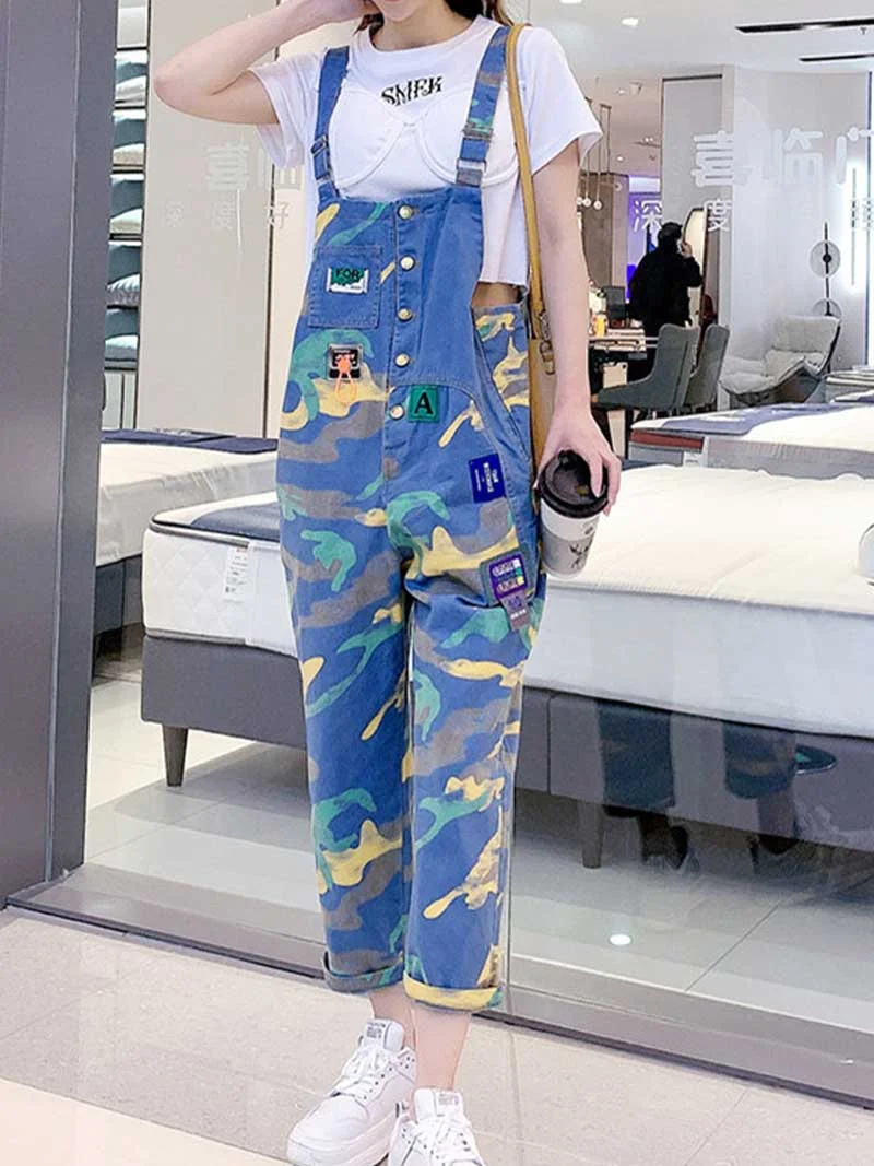 Because of You Printed Denim Overall Dungaree