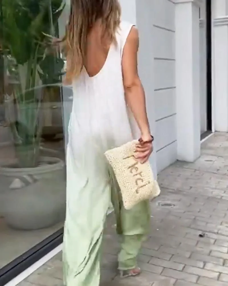 Casual V-Neck Sleeveless Gradient Jumpsuit
