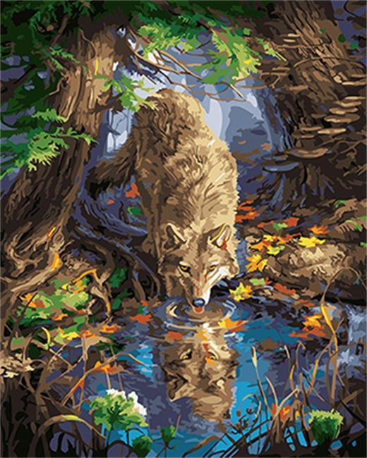 

Wolf Drink from a pond – Paint By Numbers - 40*50CM, 501 Original