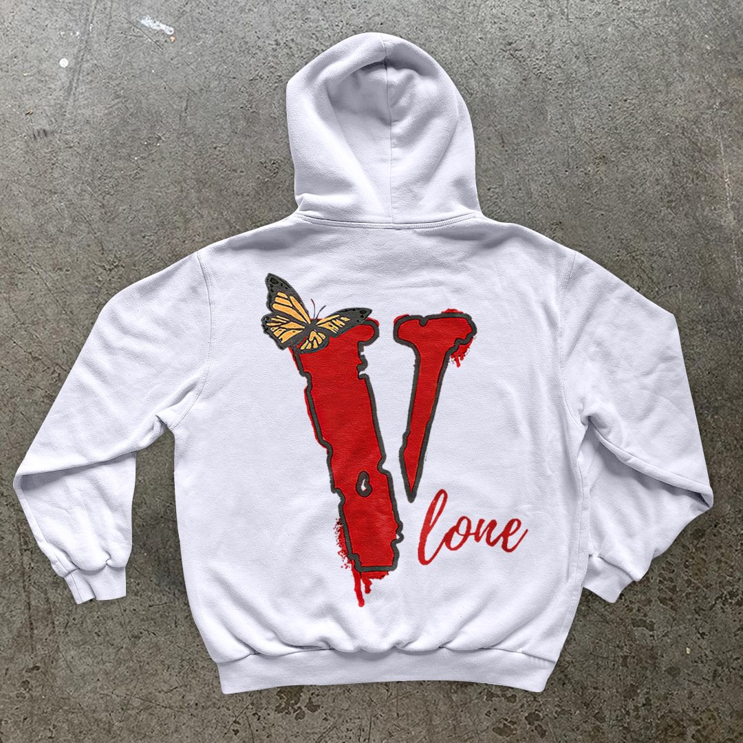 Tide Brand Print Retro Butterfly Fashion Long Sleeve Hoodie