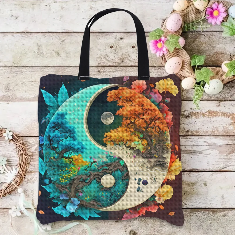 11CT DIY Stamped Cross Stitch Handbag Shopper Bag - Tai Chi Trees(Canvas|40*40CM)
