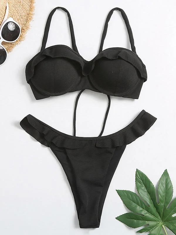 Spaghetti-Neck Falbala Bikini Swimsuit