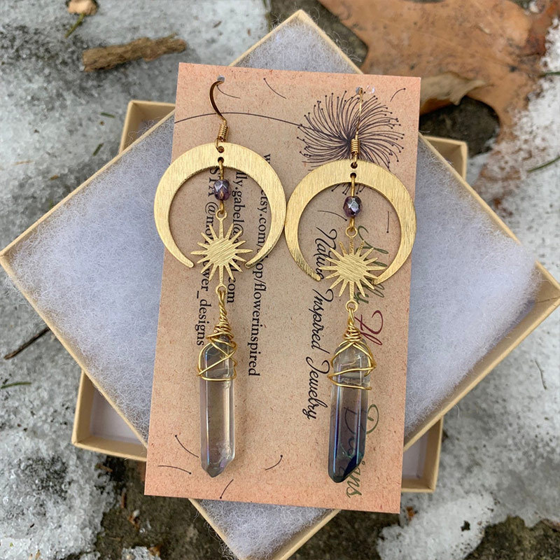 Bohemian Halo Quartz Pendat Moon Star Earrings | Oxredo Shop Ramadan Sale