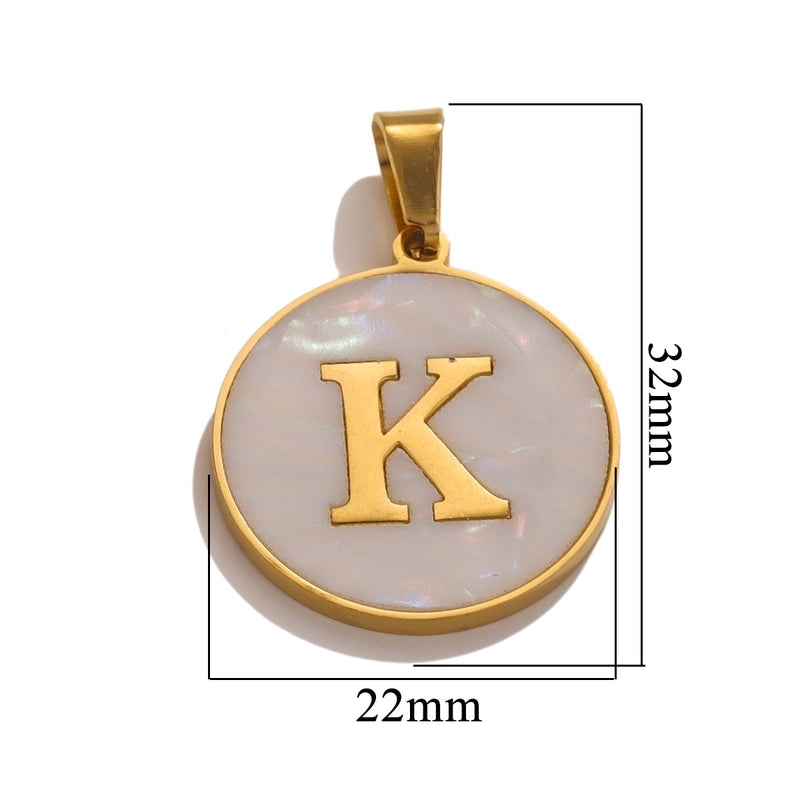 5 Pcs/package Minimalist Round Letter Stainless Steel Plating Inlay Pendant Jewelry Accessories