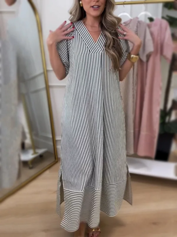NEW🔥 V Neck Stripe Maxi Dress