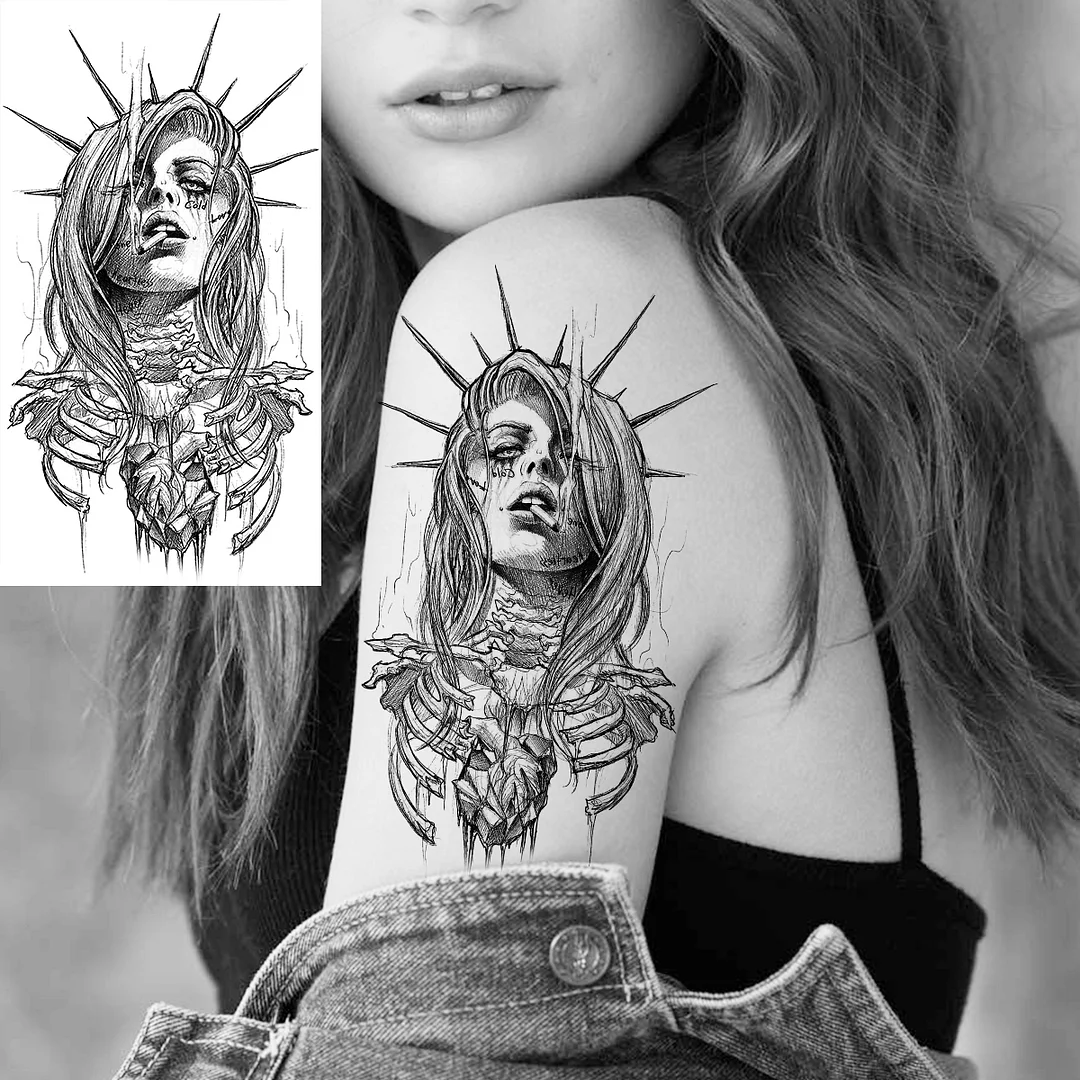 Sdrawing Rose Flower Temporary Tattoos For Women Adults Realistic Vampire Wolf Scary Snake Crown Fake Tattoo Sticker Arm Tatoos