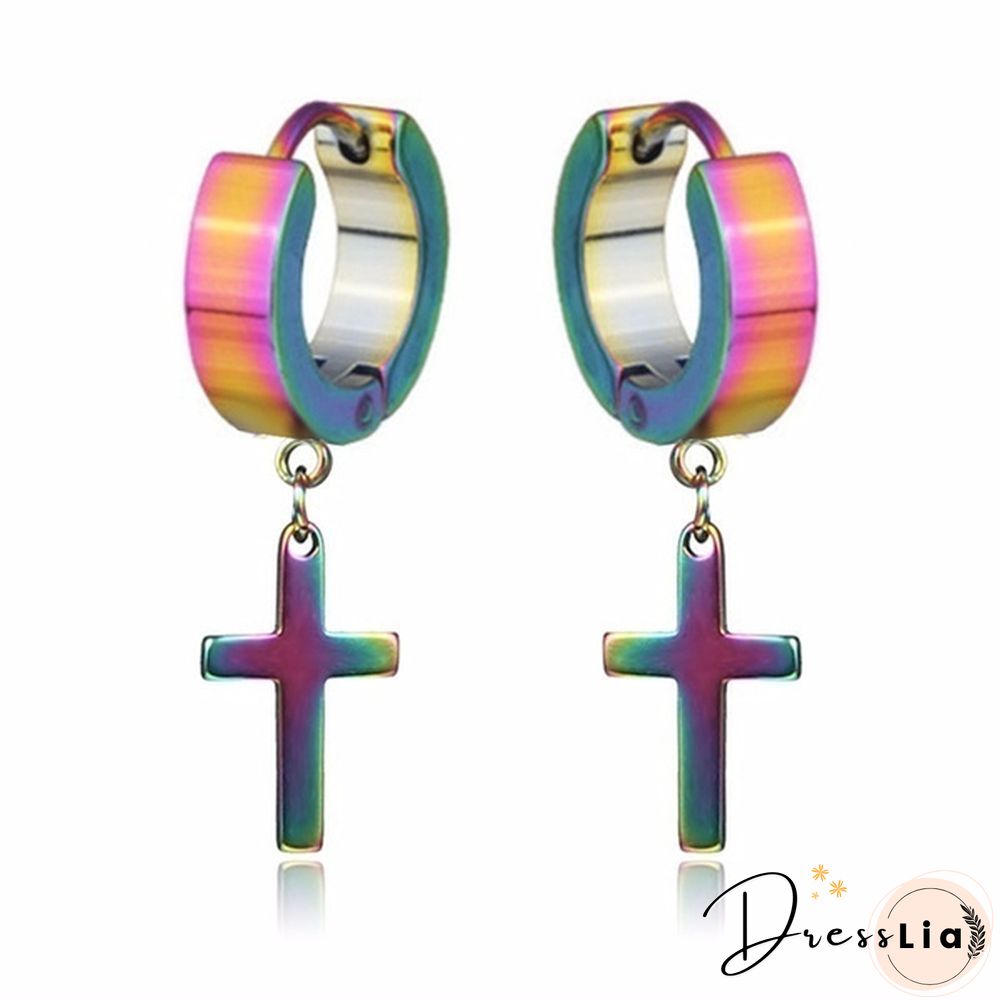 New Rock Stainless Steel Cross Earrings Anti-allergy Punk Jewelry Gift Unisex Fashion Personality Earrings