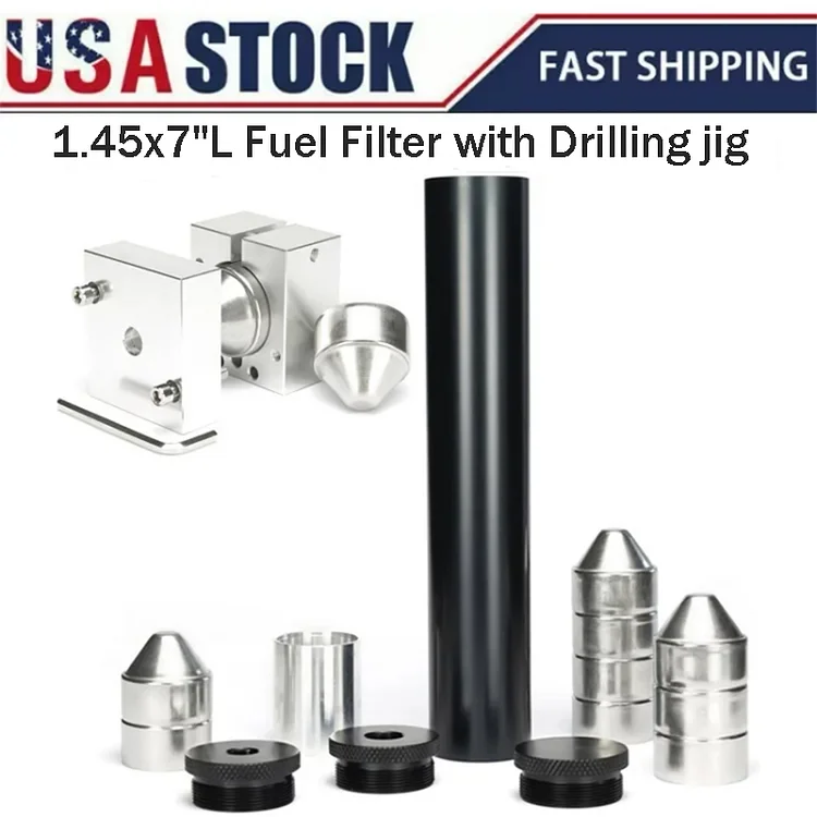 Car 1.45x7L 1/2-28+5/8-24 Fuel Filter SS Cups with Baffle Cone End Cap Guide Drill Jig Fixture for Napa 4003 WIX 24003
