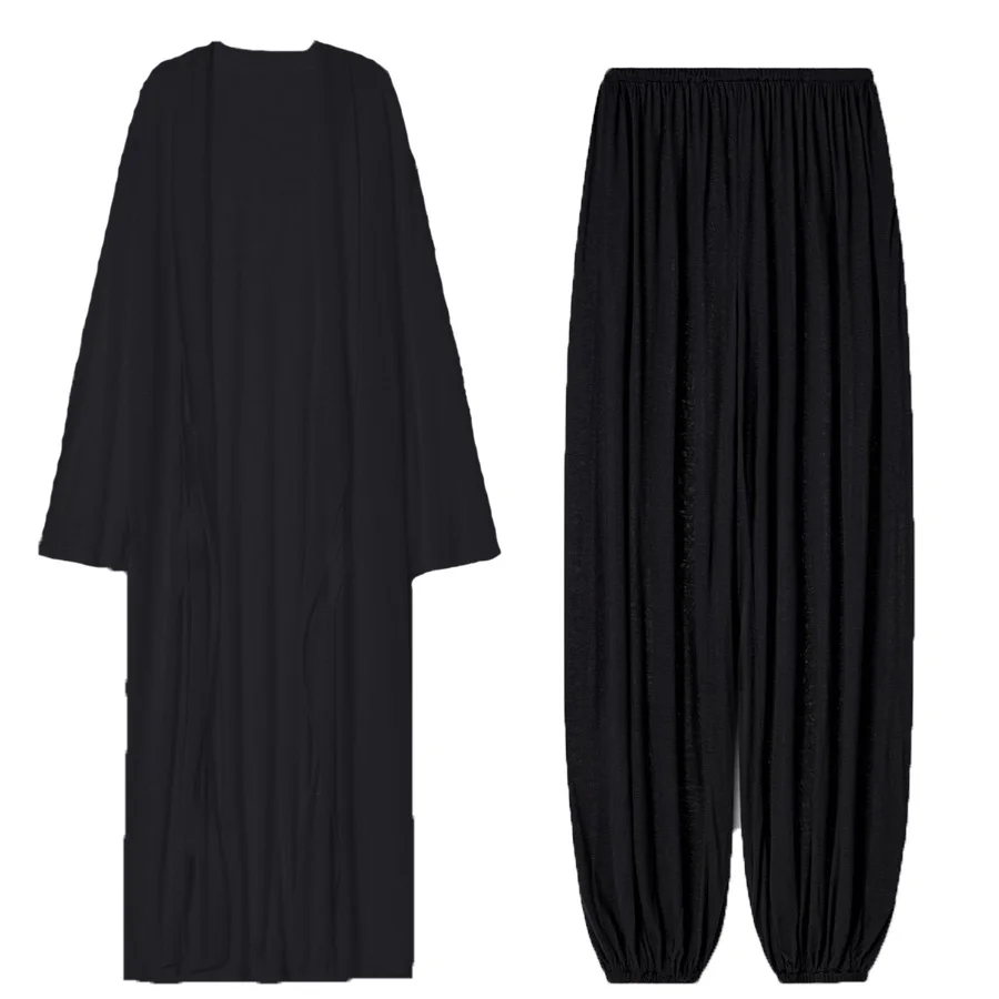 Athvotar Athvotar Lazy Wind Perspective Loose Long Open Shirt Plus Short Skirt Suit Women's Jersey Trousers Two Sets