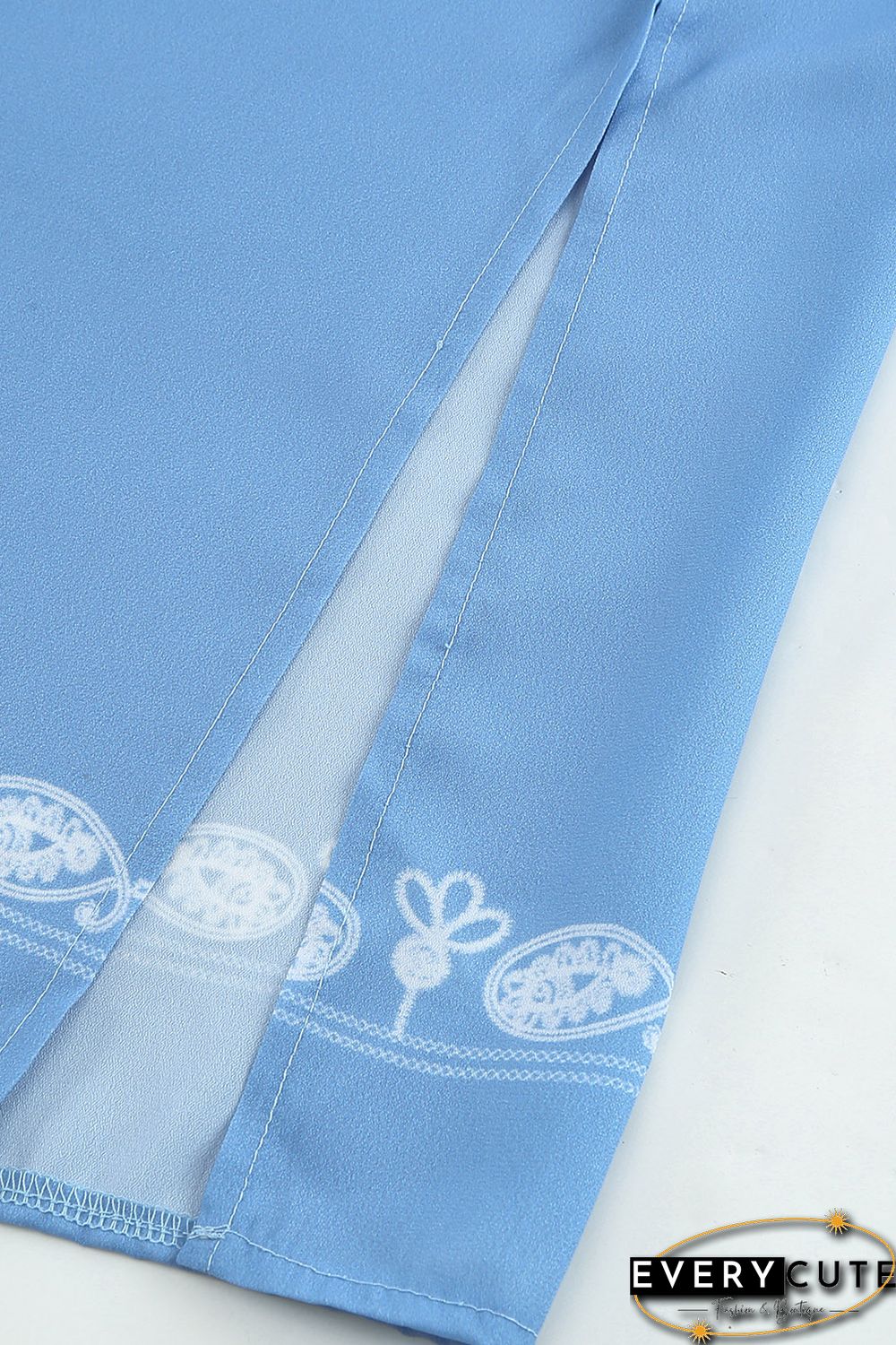 Sky Blue Retro Floral Pattern Kimono