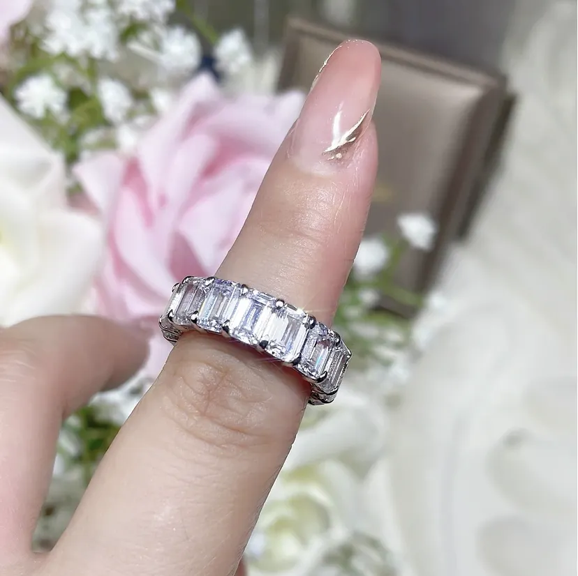 925 Sterling Silver High carbon Diamond Gemstone  WIDE  row ring wedding Ring Fine Jewelry 052
