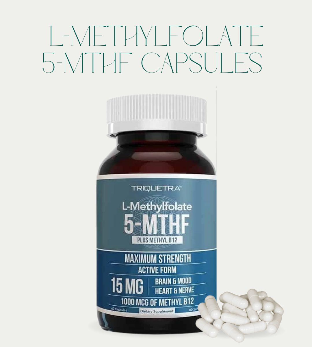 L Methyl Folate 15mg plus Methyl B12 Cofactor - Professional Strength. Active 5-MTHF Form - Supports Mood. Methylation. Cognition – Bioactive forms of Vitamin B9 & B12 (60 Capsules)
