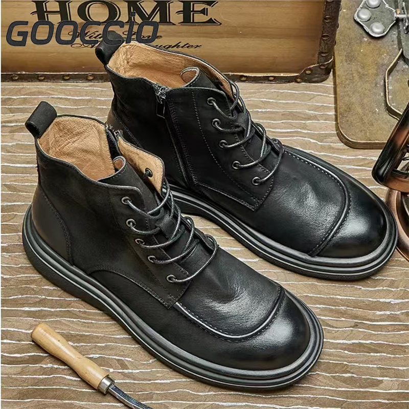 DT195 Retro-Style Cowhide Martin Boots For Men GOOCCIO   