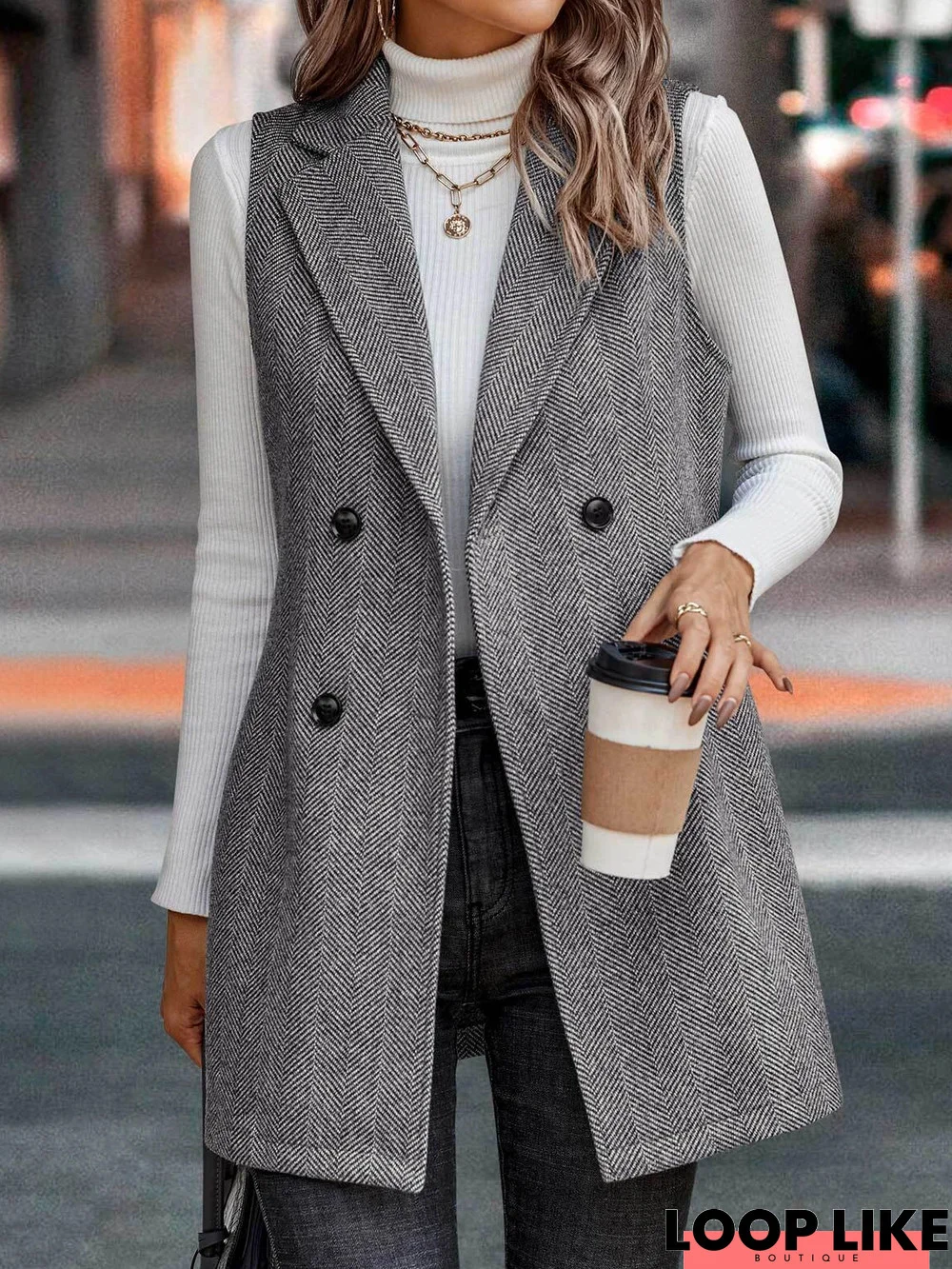 Casual Buttoned Lapel Collar Vest