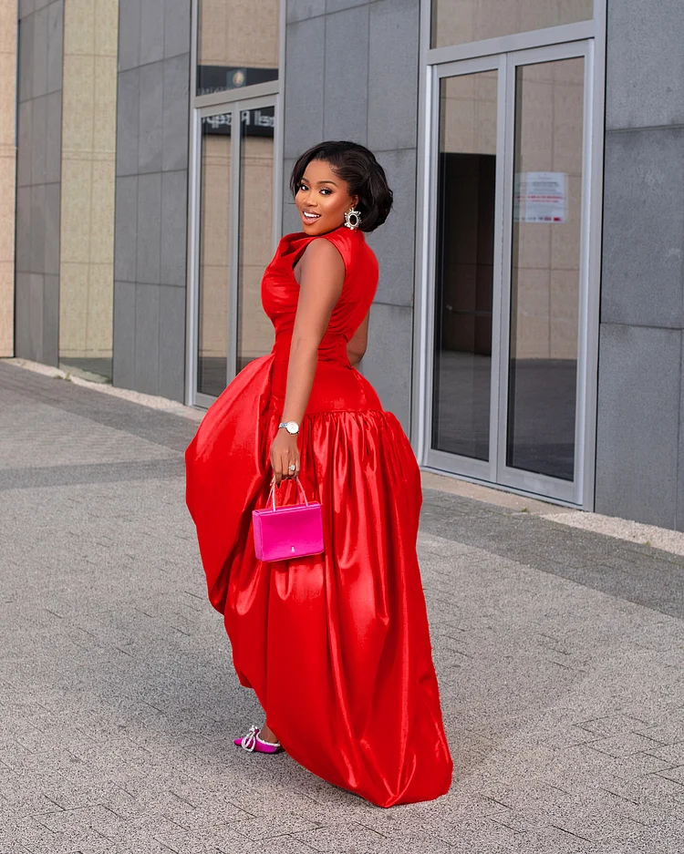 mullet dress formal Sleeveless Cinch Waist Party Bubble Mullet Maxi Dresses-Orange