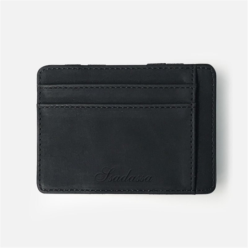 PURDORED 1 Pc Men Magic Card Holder Leather Purse for Cards Case Wallet for Credit ID Bank Card Holder Male Zipper Coin Purse