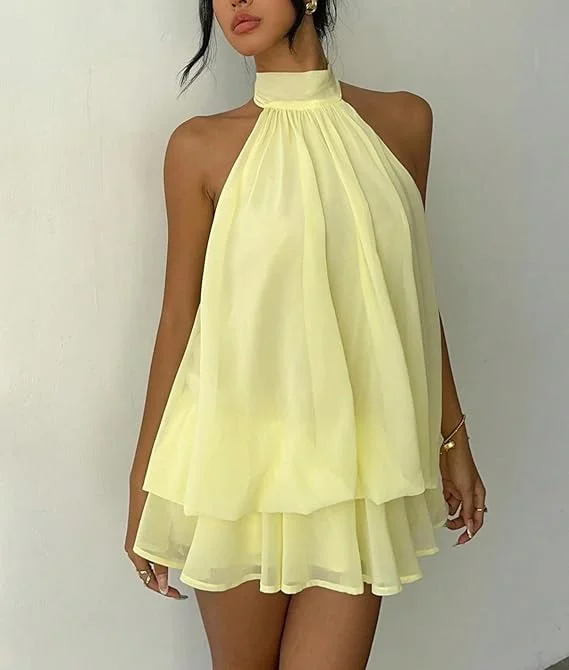 💃💕Best-Selling New Arrivals &mdash; 50% Off Women's Chiffon Halter Low-Waist Mini Dress
