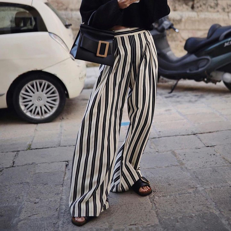 Ootddress High Waist Zebra Printed Women's Pants Fashion Loose Patchwork Wide Leg Trousers Contrast Casual Pocket Flared Trousers
