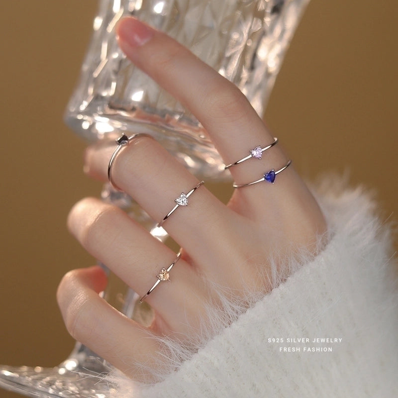 925 Sterling Silver Zircon Heart Shape Open Rings