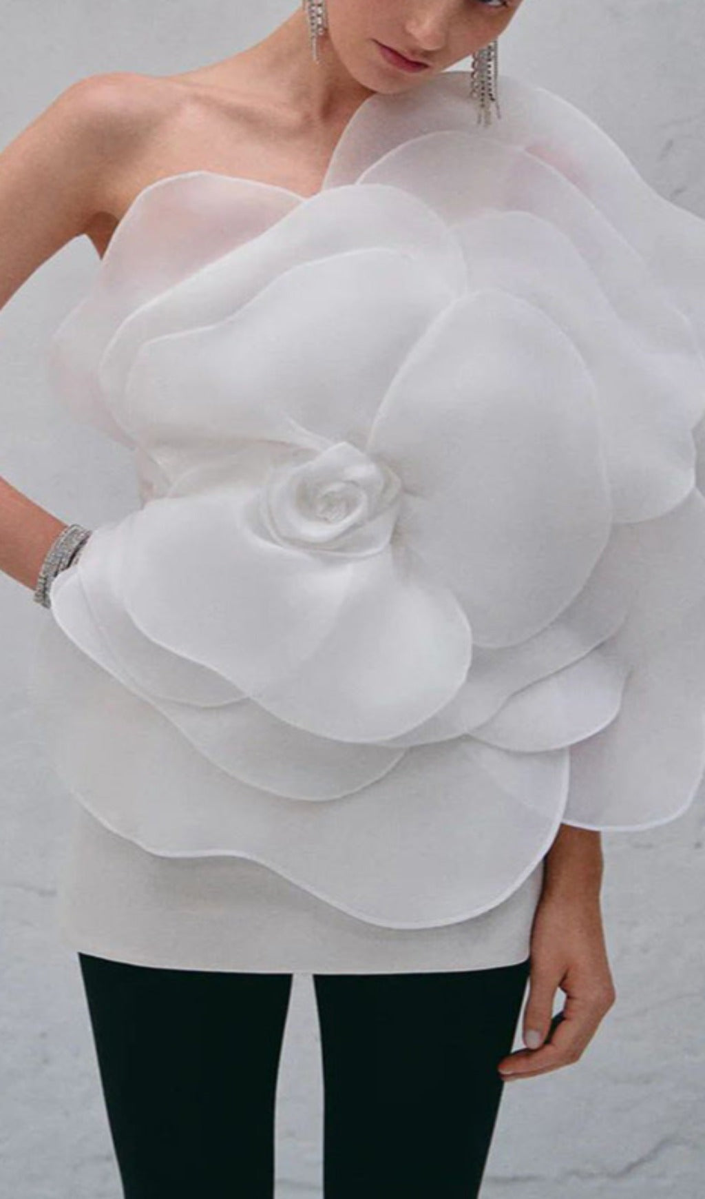 One Shoulder Flower Mini Dress In White Flowering Girl