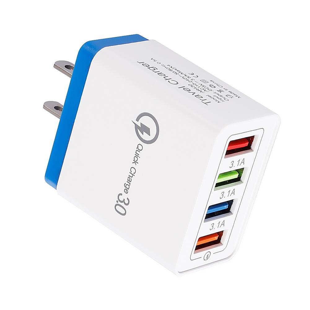 

4 USB Travel 3A Fast Charging Charger US Plug Adapter (Dark Blue) 5PCS, 501 Original