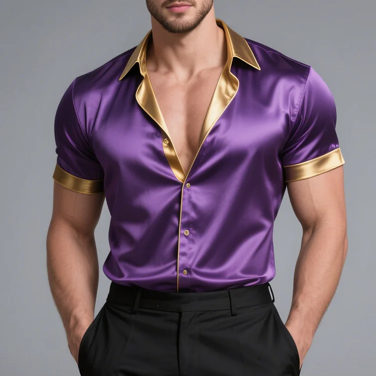 Okaywear Silk Two Tone Short Sleeve Button Shirt 