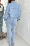 Women's Lapel Rhinestone Shiny Casual Denim Suit