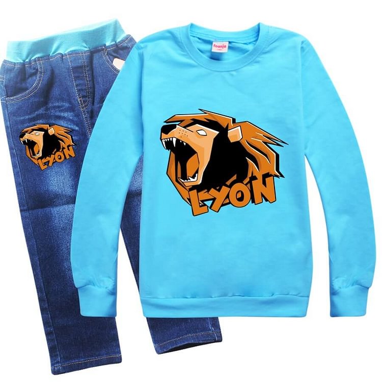 Mayoulove Team Lyon Wgf Lion Print Girls Boys Pullover Hoodie And Jeans Outfits-Mayoulove