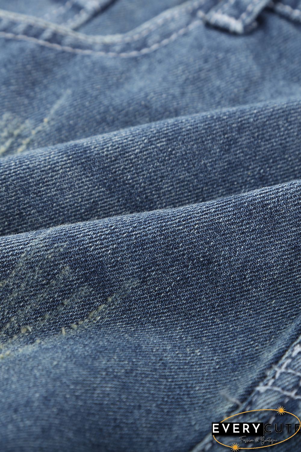 Women's Distressed Ripped Rolled Hem Blue Denim Shorts