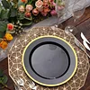 10 Pack | 10" Regal Black and Gold Round Plastic Dinner Plates
