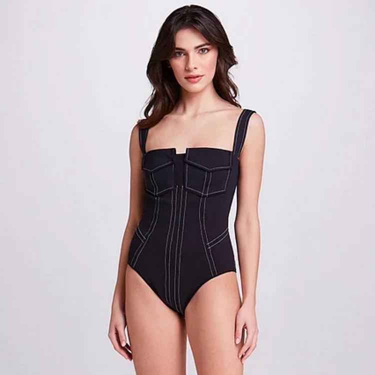 Black Pocket One Piece Swimsuit and Slit Pant Flaxmaker