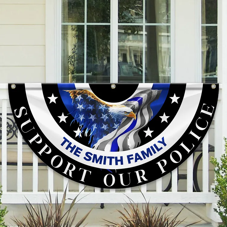 Personalized 250 Years of Freedom America Flag Custom Family Name American Flag Thin Blue Line Eagle Back Non-Pleated Fan Flag