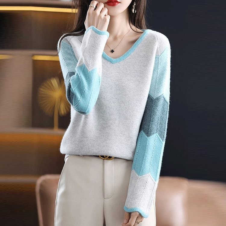 Color-Block Casual Long Sleeve Shift Sweater