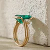 14K Yellow Gold 7ct Emerald Cut Colombian Lab Emerald Half Bezel Setting Ring with A Ring Enhancer in Bridal Ring Set Design